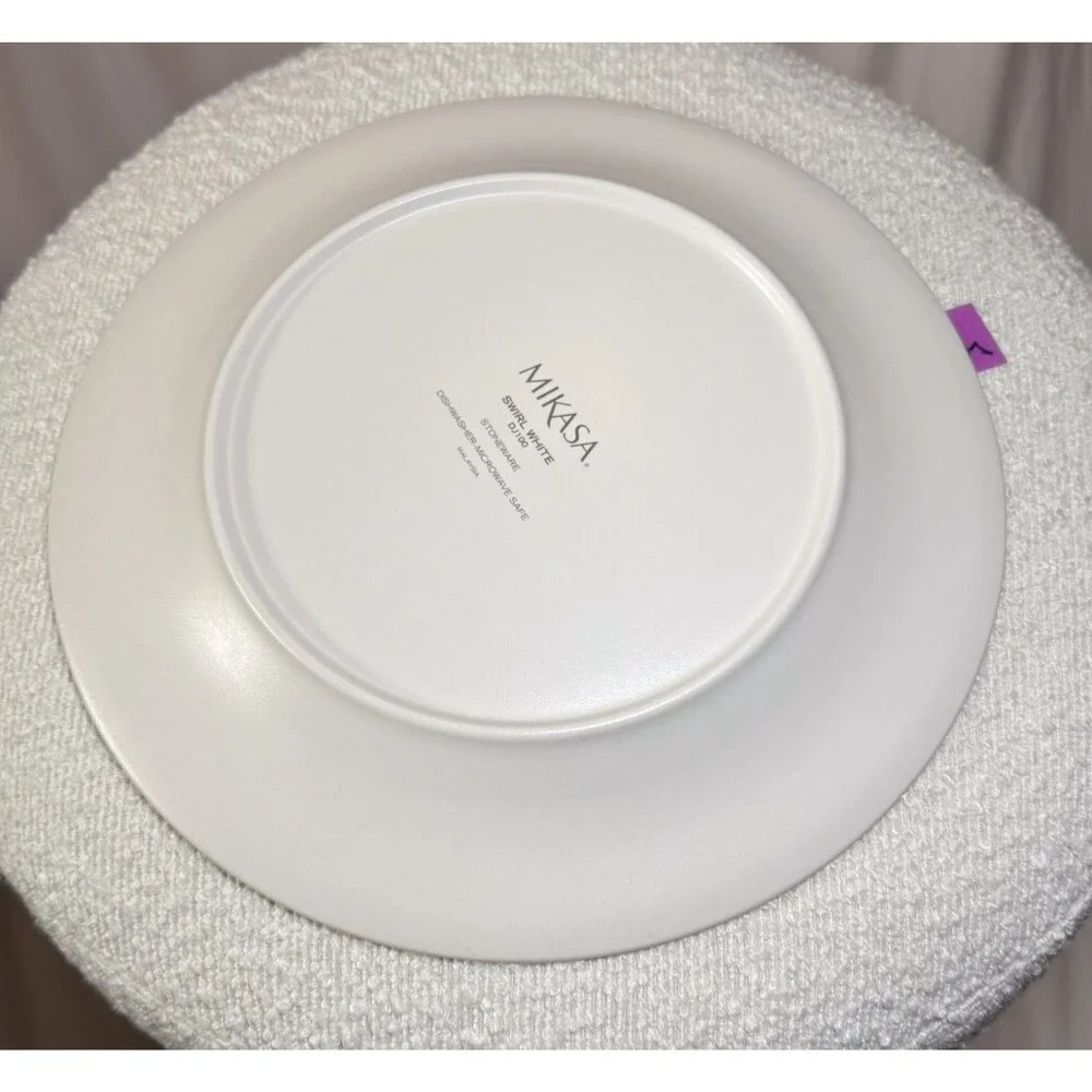Mikasa Swirl White 10.75” Dinner Plates – Set of 7 – Stoneware – Modern Ribbed